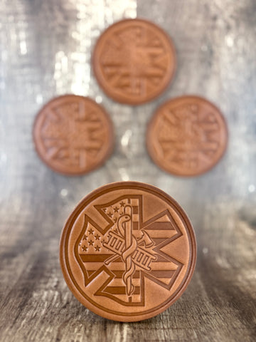 "THE TRIFECTA!!!" (Fire/EMT/US Flag) Leather Drink Coaster Set (Set of 4)