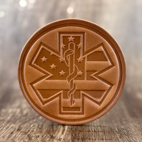 U.S. FLAG MEDICAL STAR of LIFE Leather Drink Coaster Set (Set of 4)